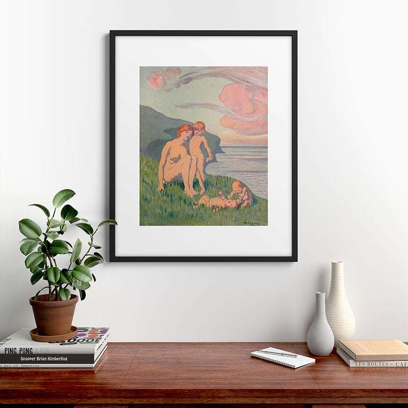 "The merriment of the two babes that crawl over the grass in the sun" Framed Art Print