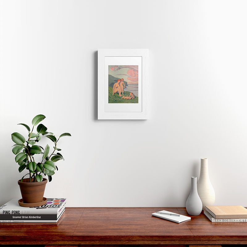 "The merriment of the two babes that crawl over the grass in the sun" Framed Art Print