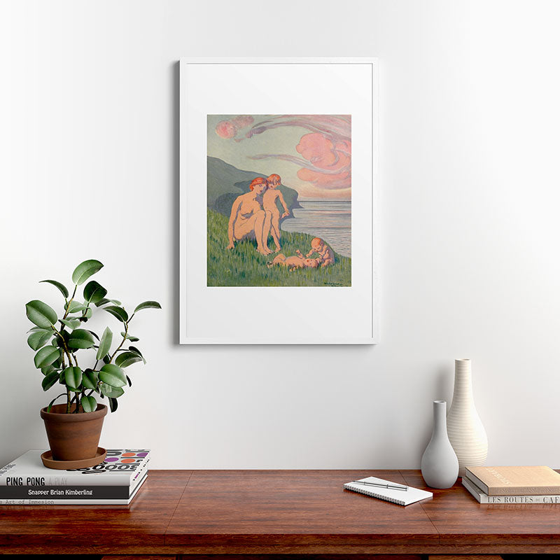 "The merriment of the two babes that crawl over the grass in the sun" Framed Art Print