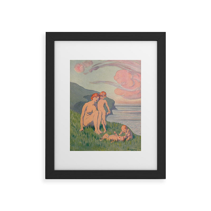 "The merriment of the two babes that crawl over the grass in the sun" Framed Art Print