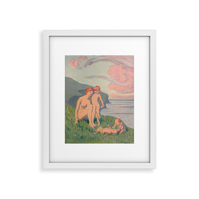 "The merriment of the two babes that crawl over the grass in the sun" Framed Art Print