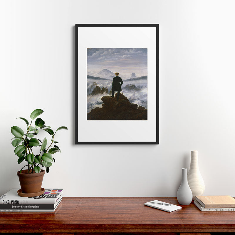 "Wanderer above the Sea of Fog" ("Der Wanderer ��ber dem Nebelmeer") by Caspar David Friedrich, circa 1817  Framed Art Print