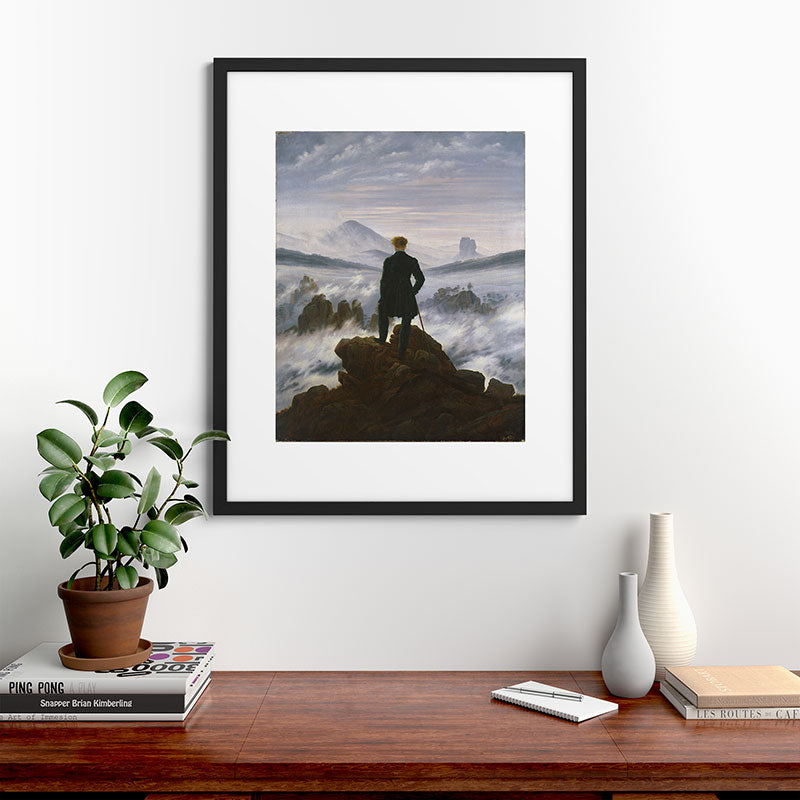 "Wanderer above the Sea of Fog" ("Der Wanderer ��ber dem Nebelmeer") by Caspar David Friedrich, circa 1817  Framed Art Print