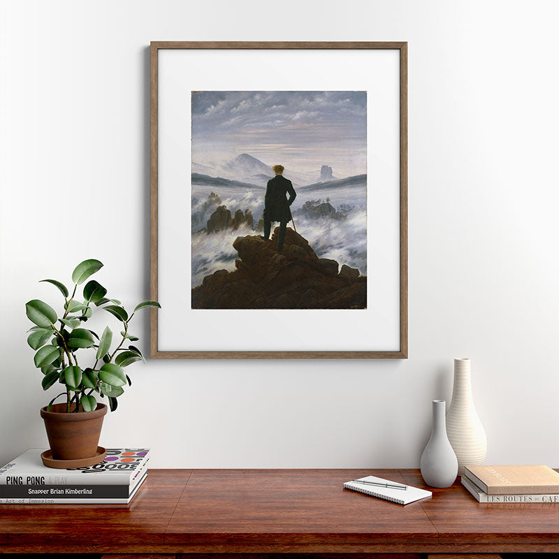 "Wanderer above the Sea of Fog" ("Der Wanderer ��ber dem Nebelmeer") by Caspar David Friedrich, circa 1817  Framed Art Print