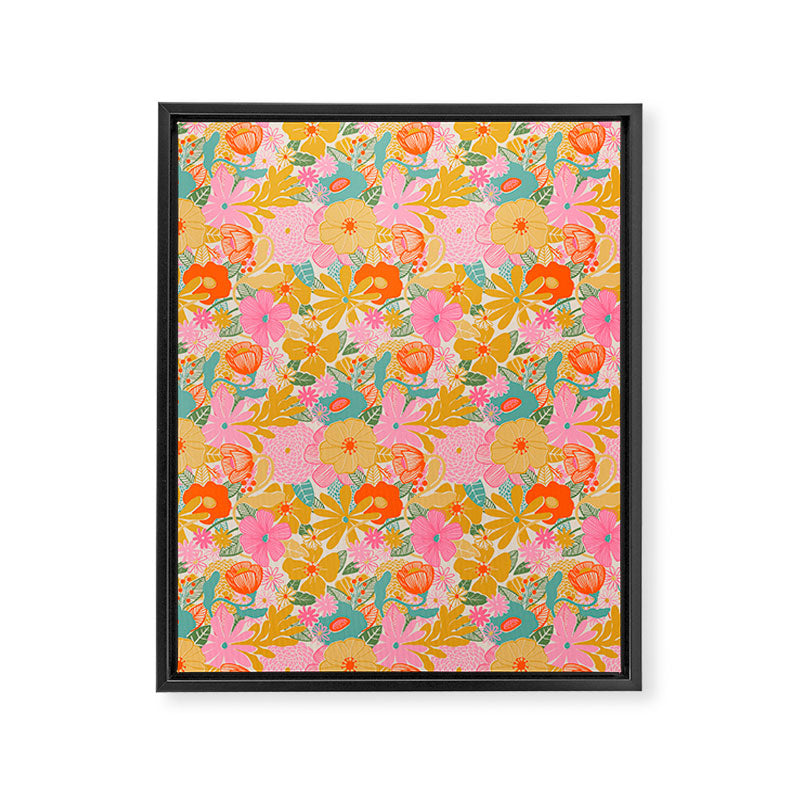 60's Retro Floral Framed Canvas Print