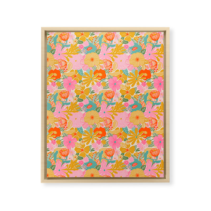 60's Retro Floral Framed Canvas Print