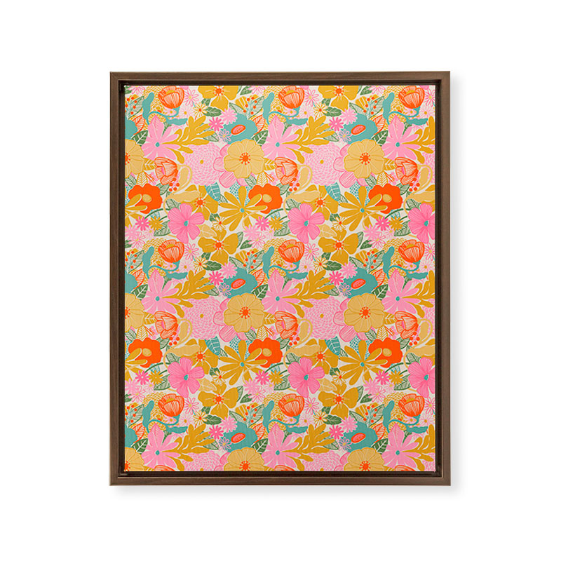 60's Retro Floral Framed Canvas Print