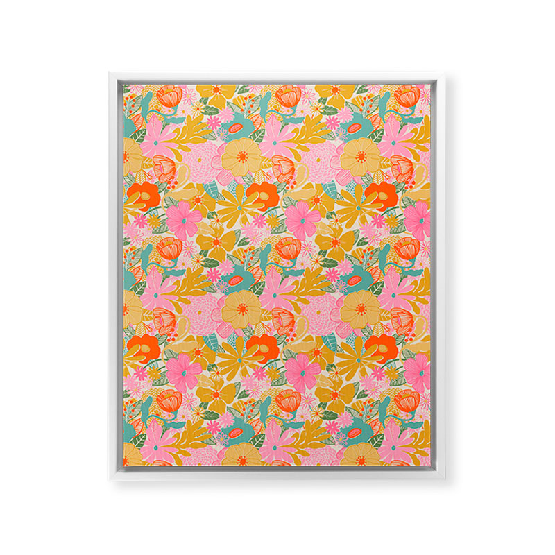 60's Retro Floral Framed Canvas Print