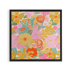 60's Retro Floral Framed Canvas Print