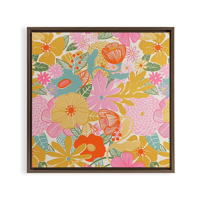 60's Retro Floral Framed Canvas Print