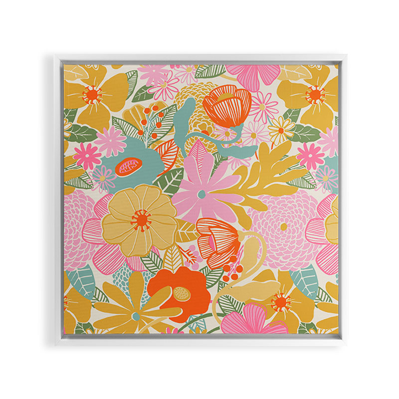 60's Retro Floral Framed Canvas Print