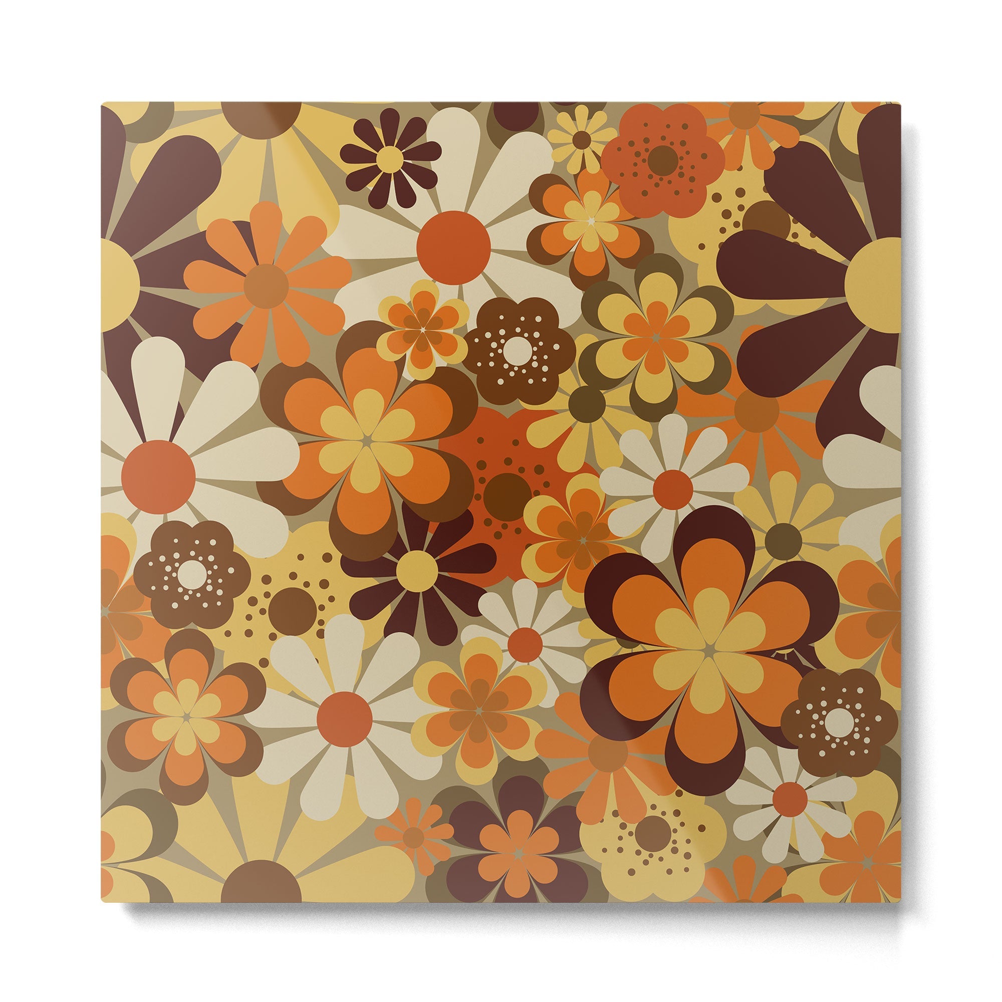 70's Floral Prints, Retro Art Metal Print