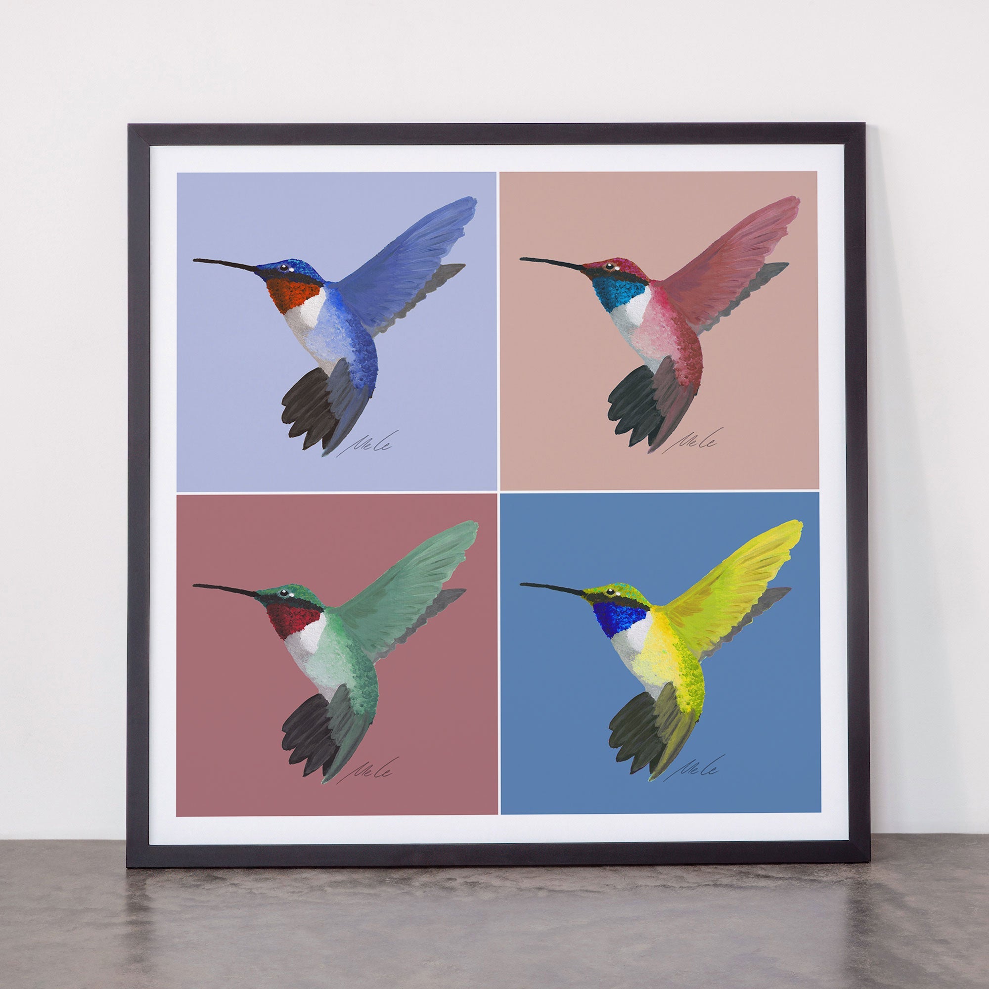 05 Blue, Red, Green, Yellow Hummingbird Framed Art Print