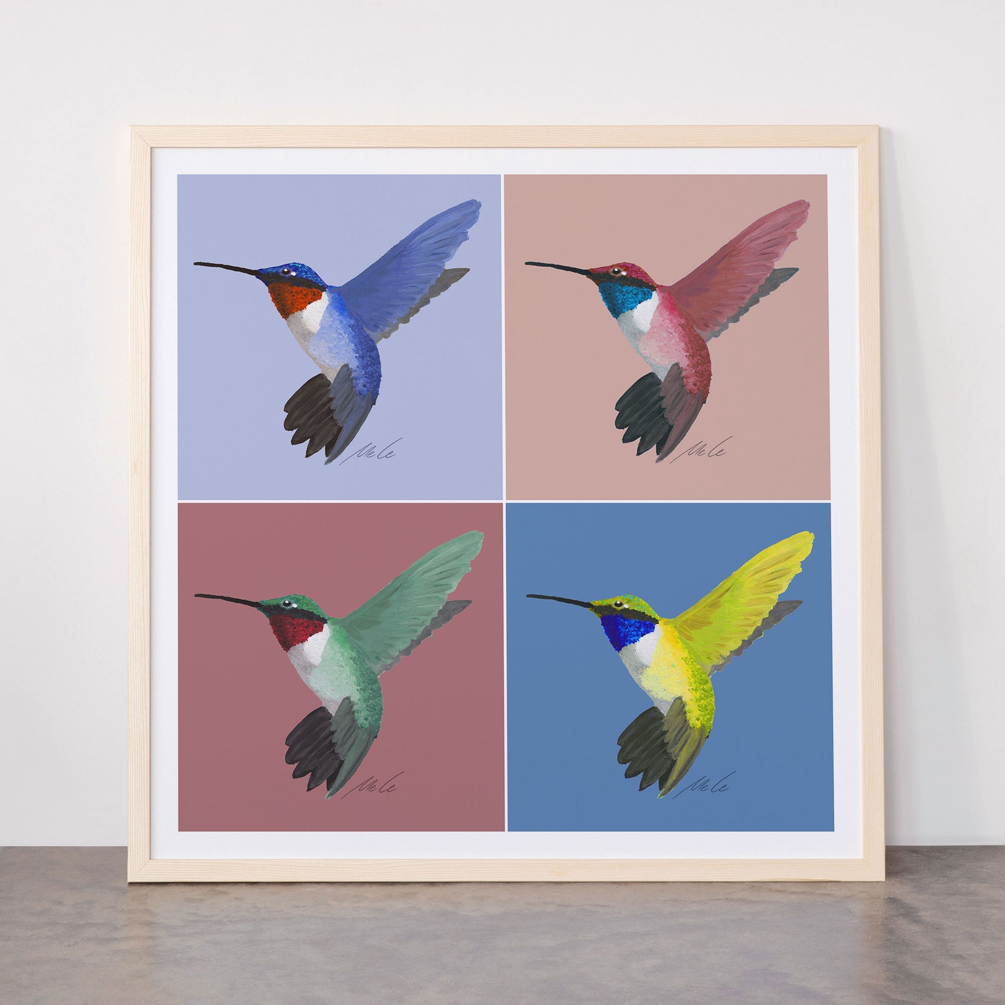 05 Blue, Red, Green, Yellow Hummingbird Framed Art Print