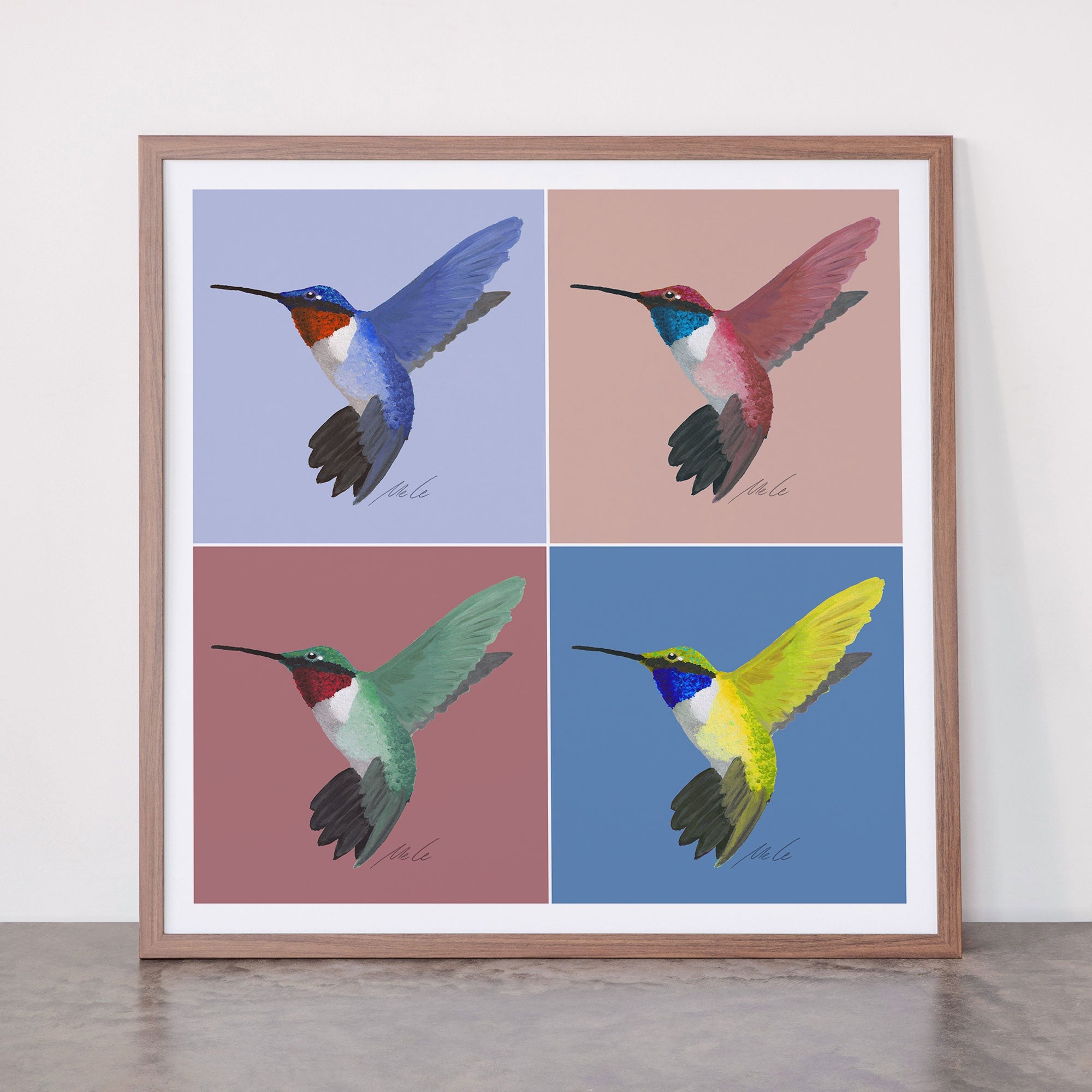 05 Blue, Red, Green, Yellow Hummingbird Framed Art Print