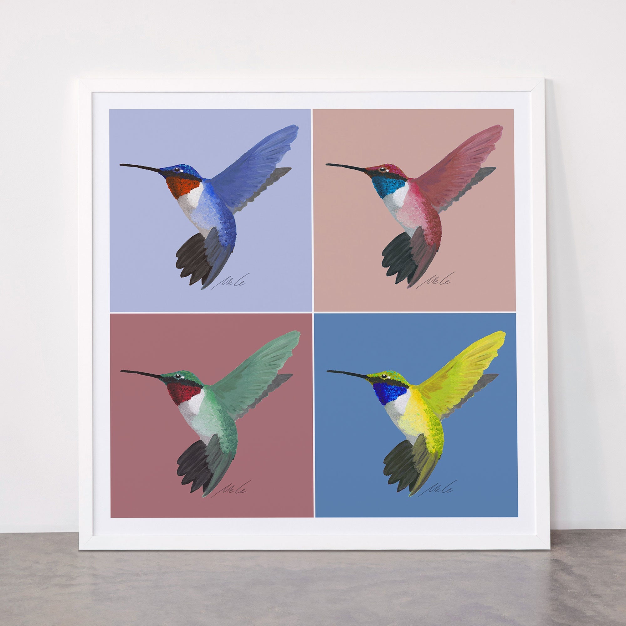 05 Blue, Red, Green, Yellow Hummingbird Framed Art Print