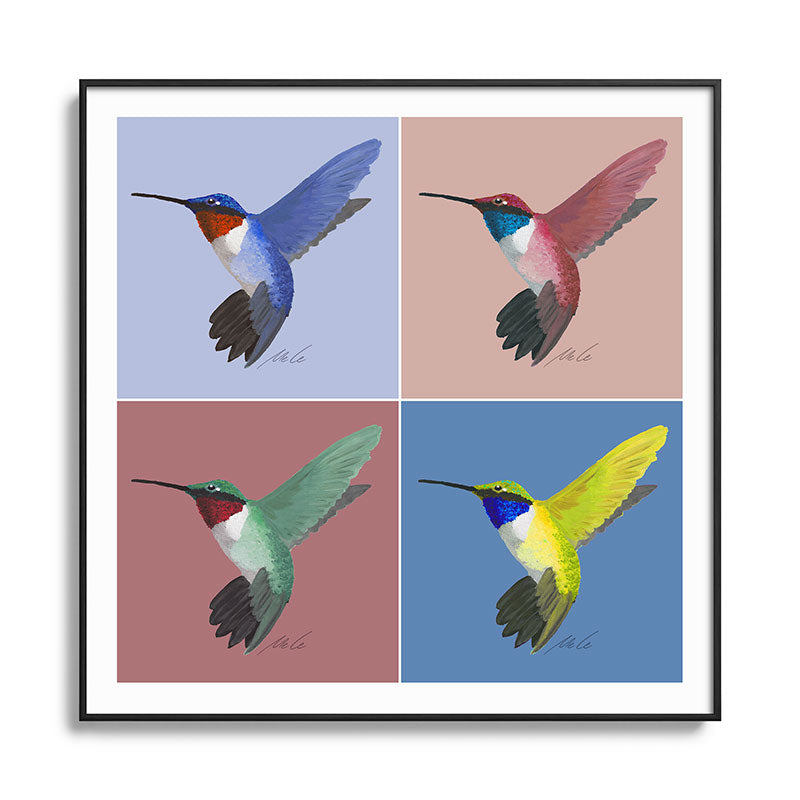 05 Blue, Red, Green, Yellow Hummingbird Framed Art Print