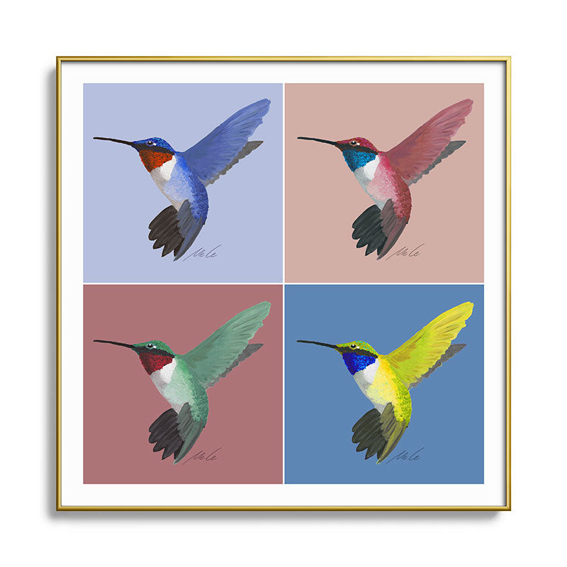 05 Blue, Red, Green, Yellow Hummingbird Framed Art Print