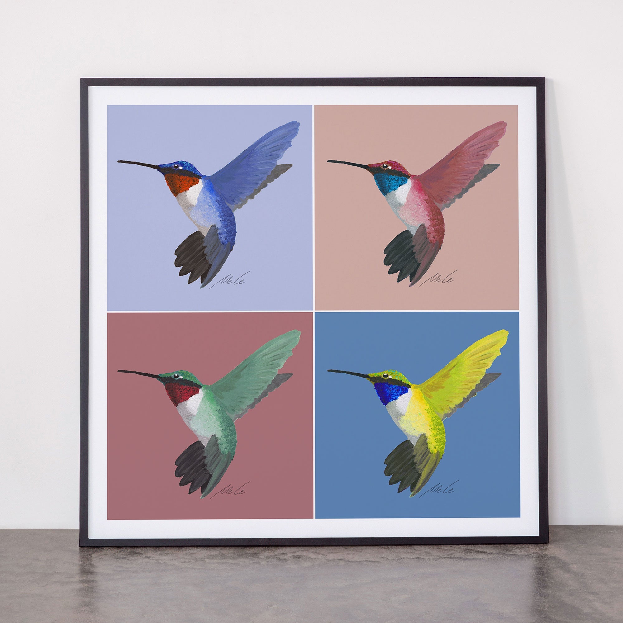 05 Blue, Red, Green, Yellow Hummingbird Framed Art Print