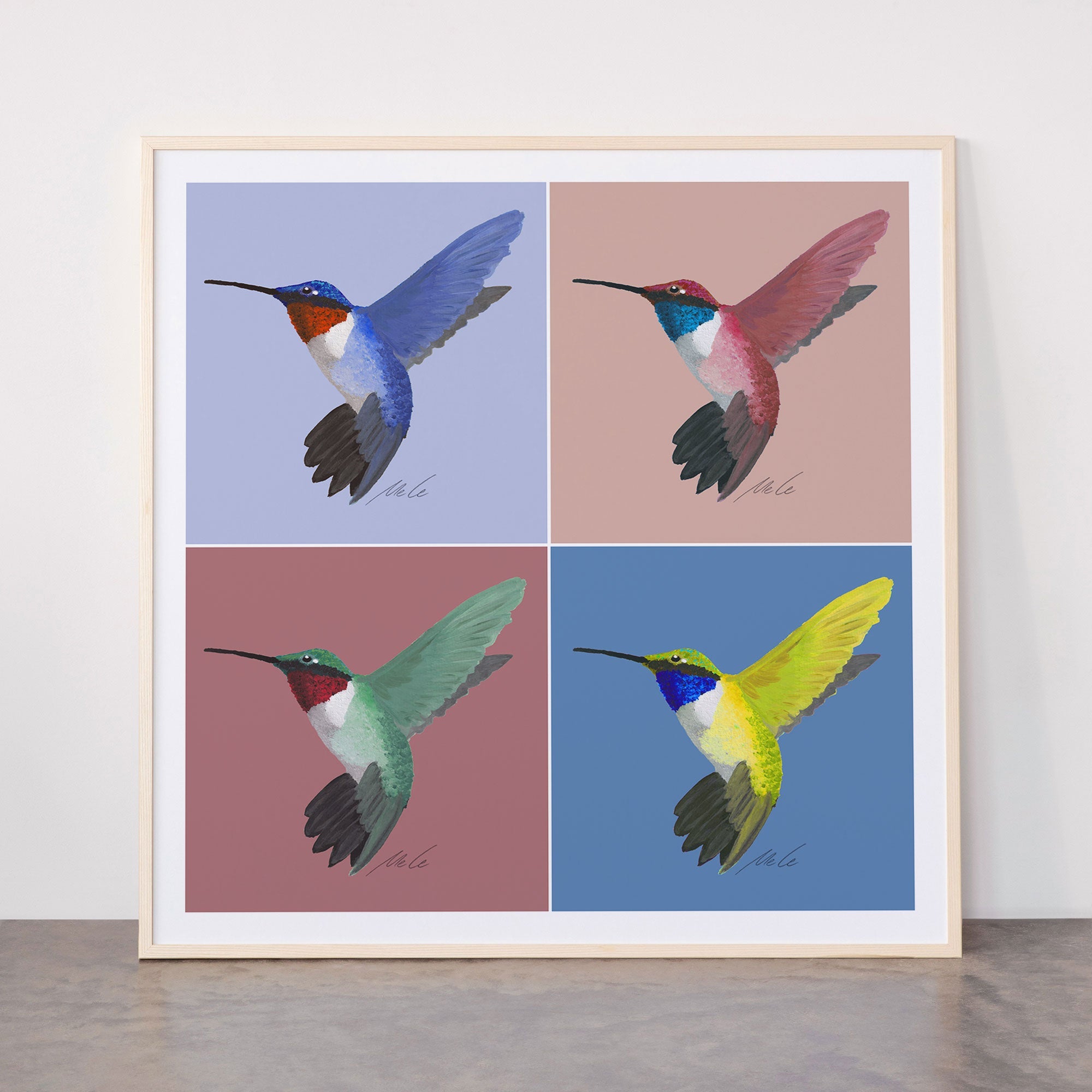 05 Blue, Red, Green, Yellow Hummingbird Framed Art Print
