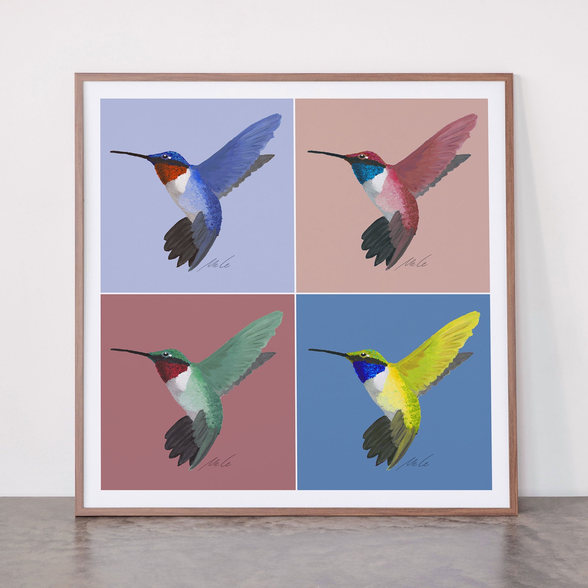 05 Blue, Red, Green, Yellow Hummingbird Framed Art Print