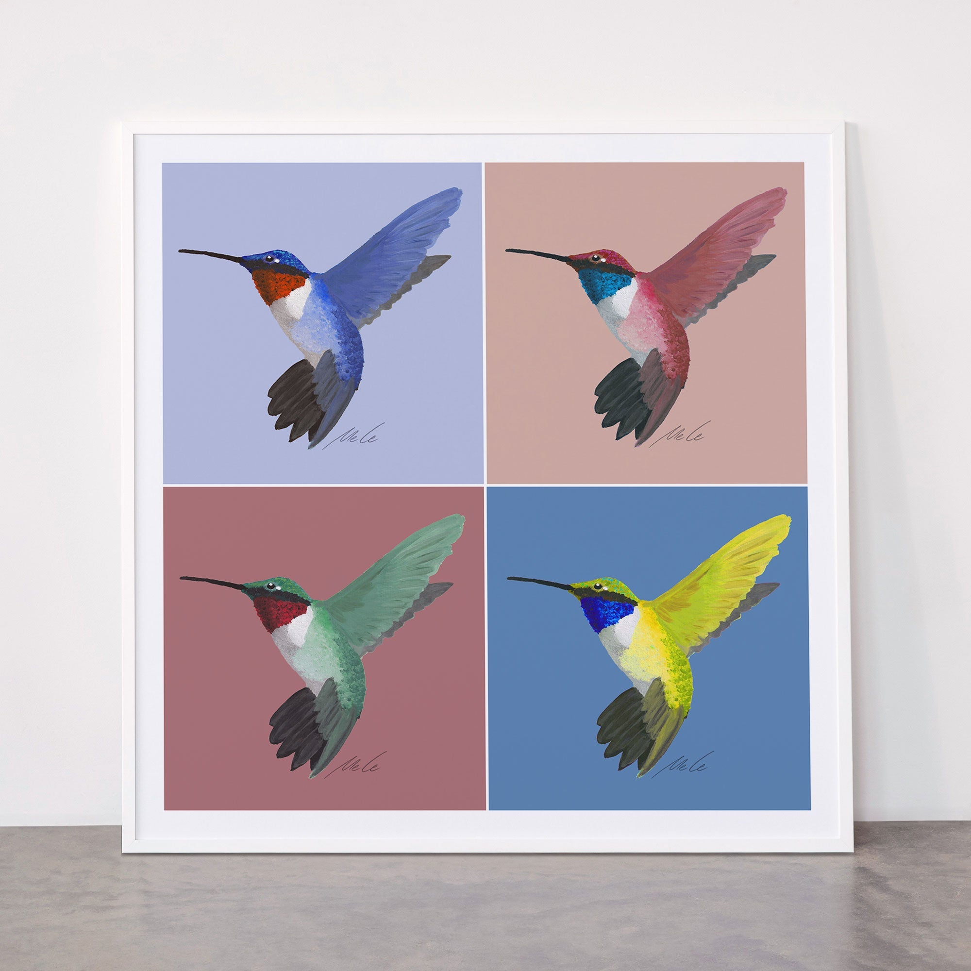 05 Blue, Red, Green, Yellow Hummingbird Framed Art Print