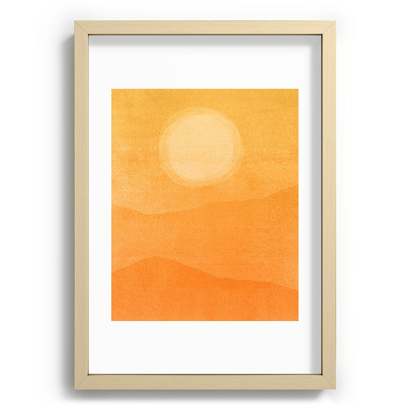 70s Style Golden Sunset Abstract Landscape Framed Art Print