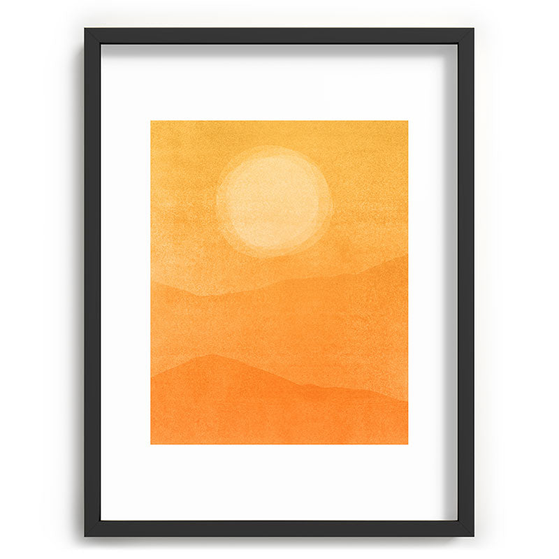70s Style Golden Sunset Abstract Landscape Framed Art Print