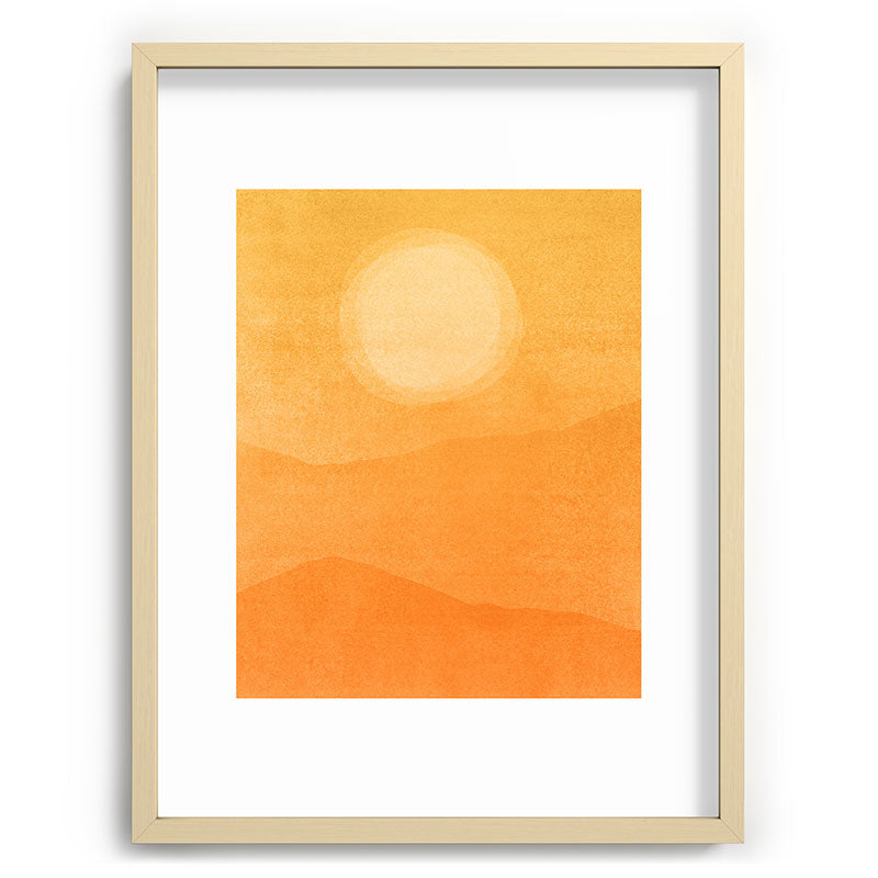 70s Style Golden Sunset Abstract Landscape Framed Art Print