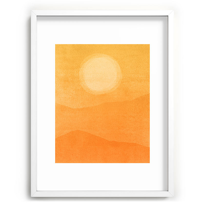 70s Style Golden Sunset Abstract Landscape Framed Art Print