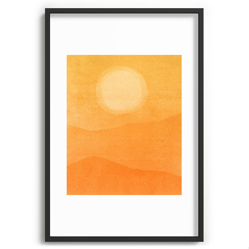 70s Style Golden Sunset Abstract Landscape Framed Art Print