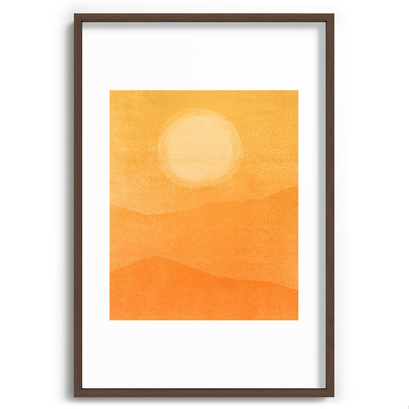 70s Style Golden Sunset Abstract Landscape Framed Art Print