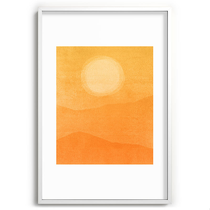 70s Style Golden Sunset Abstract Landscape Framed Art Print