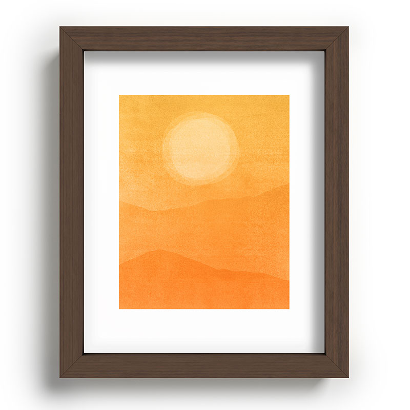 70s Style Golden Sunset Abstract Landscape Framed Art Print
