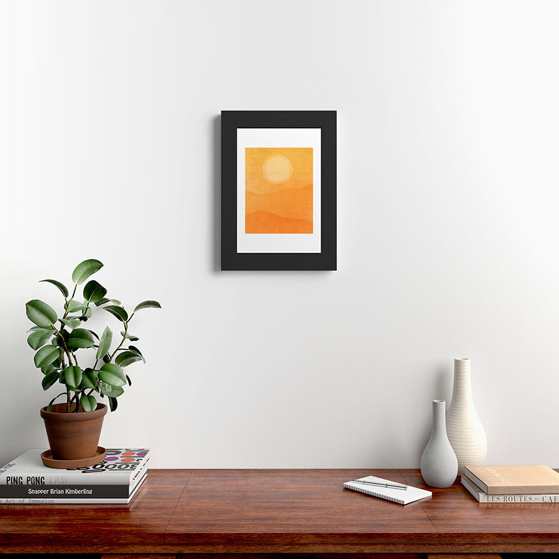 70s Style Golden Sunset Abstract Landscape Framed Art Print