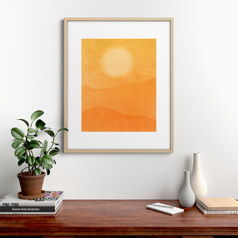 70s Style Golden Sunset Abstract Landscape Framed Art Print