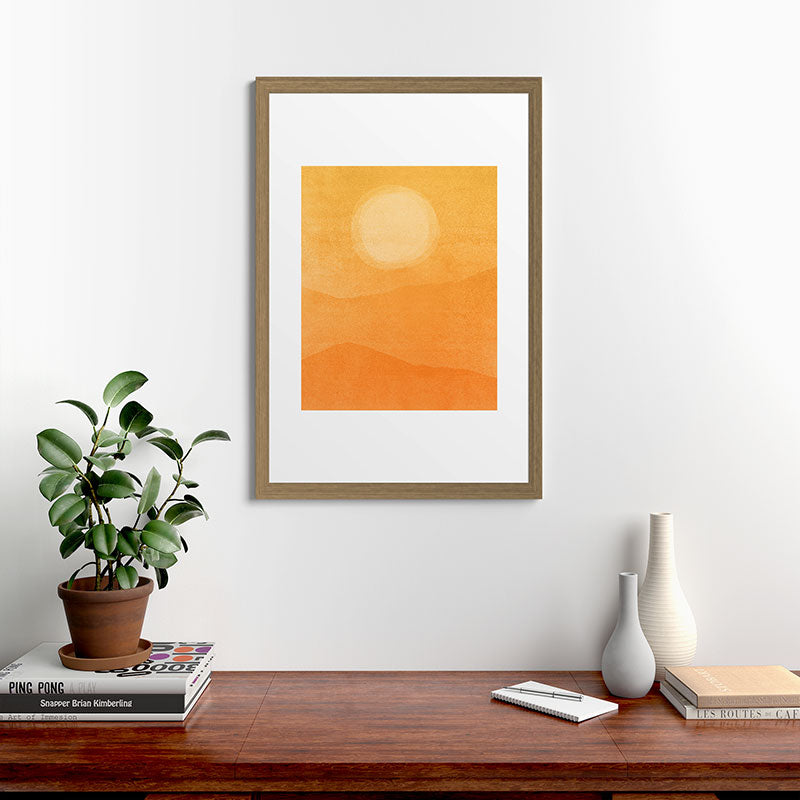 70s Style Golden Sunset Abstract Landscape Framed Art Print