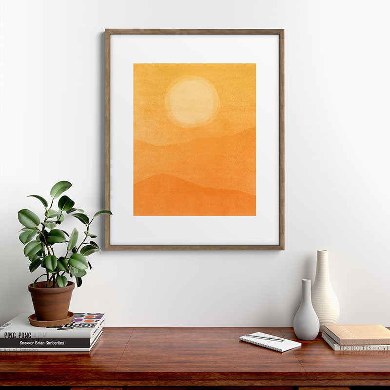 70s Style Golden Sunset Abstract Landscape Framed Art Print
