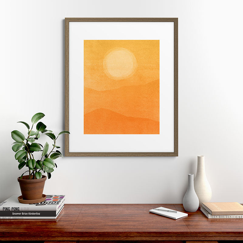 70s Style Golden Sunset Abstract Landscape Framed Art Print
