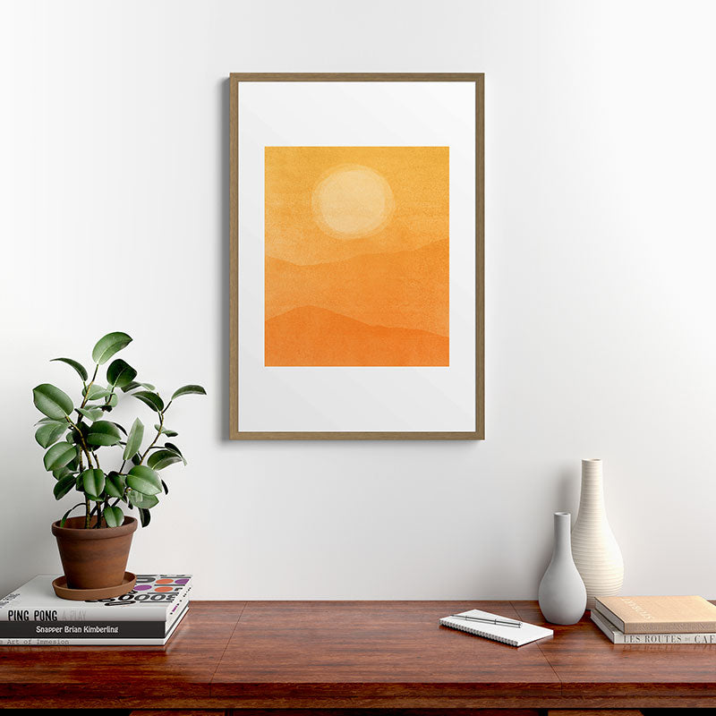 70s Style Golden Sunset Abstract Landscape Framed Art Print