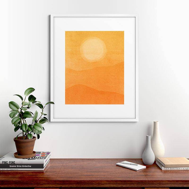 70s Style Golden Sunset Abstract Landscape Framed Art Print