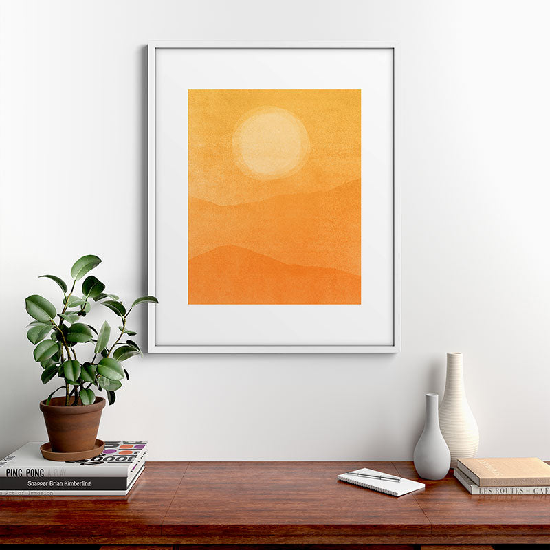 70s Style Golden Sunset Abstract Landscape Framed Art Print