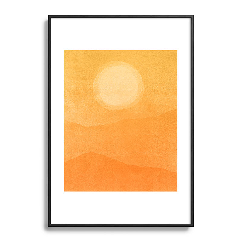 70s Style Golden Sunset Abstract Landscape Framed Art Print