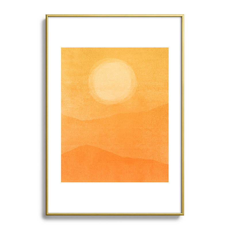 70s Style Golden Sunset Abstract Landscape Framed Art Print