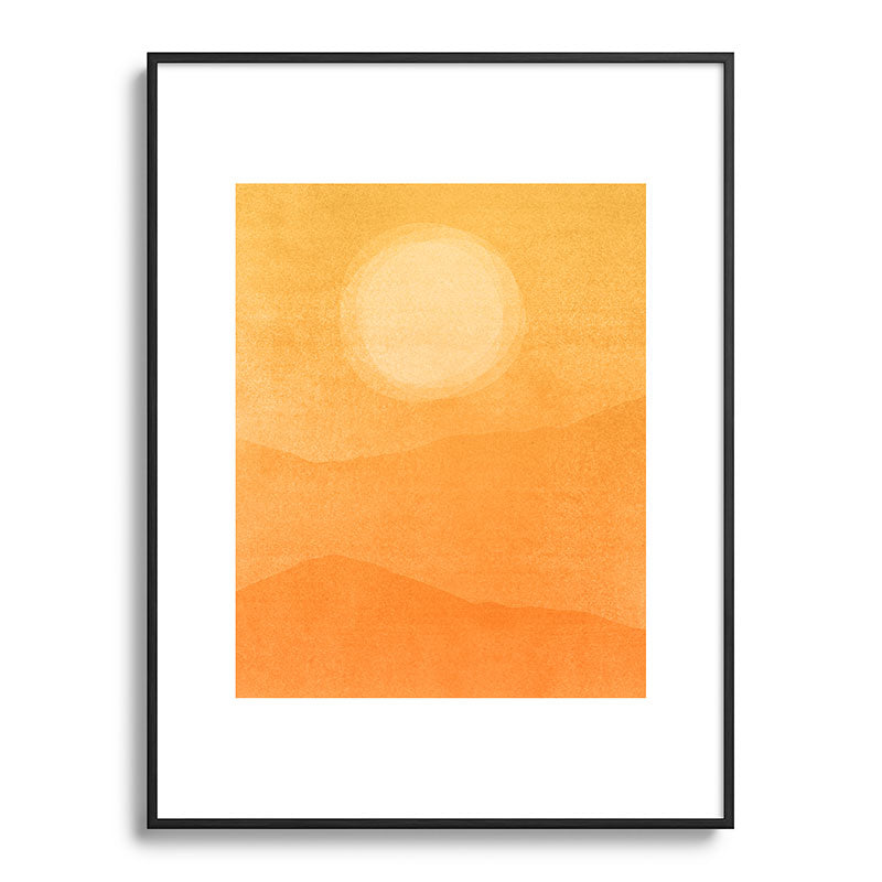 70s Style Golden Sunset Abstract Landscape Framed Art Print