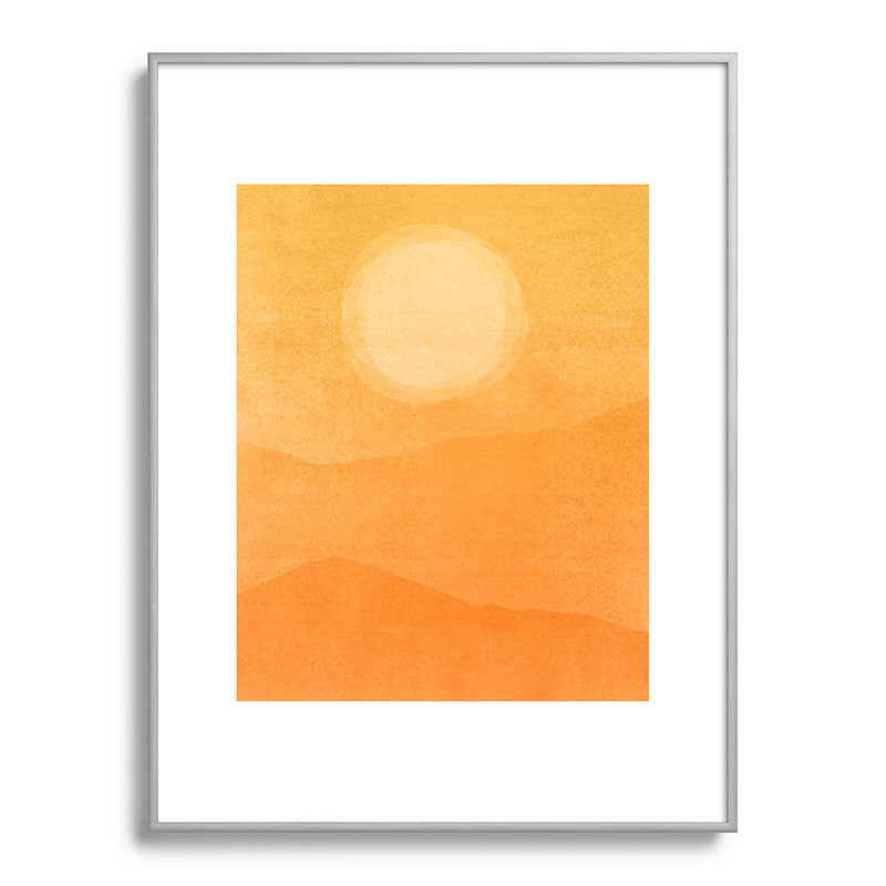 70s Style Golden Sunset Abstract Landscape Framed Art Print