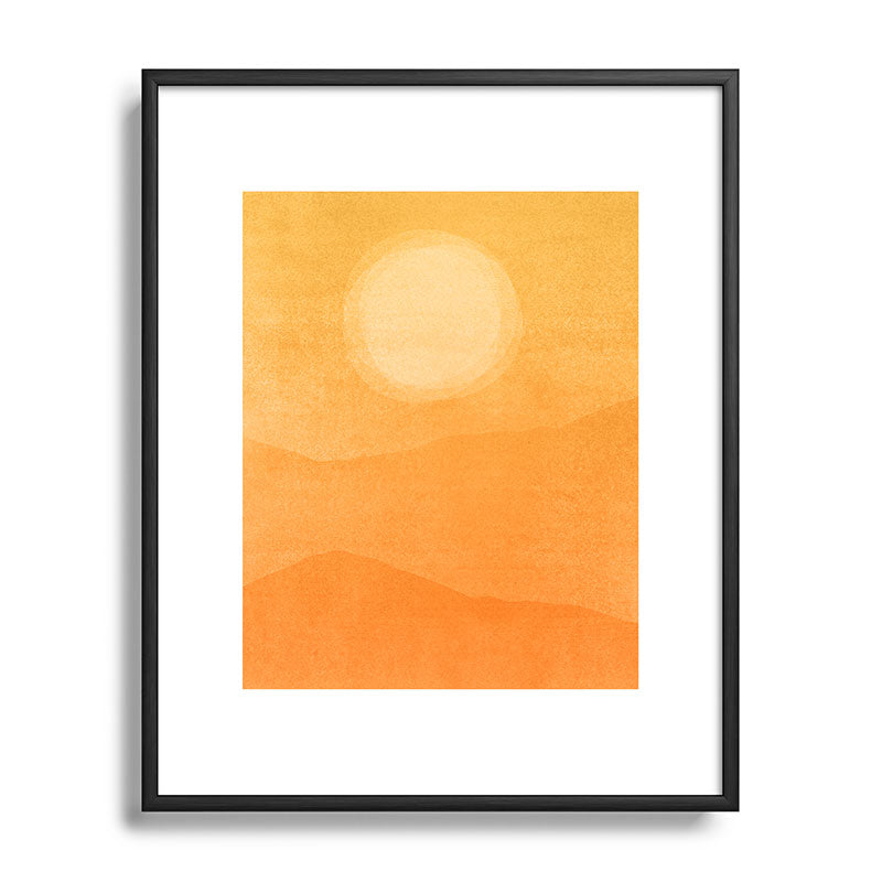 70s Style Golden Sunset Abstract Landscape Framed Art Print