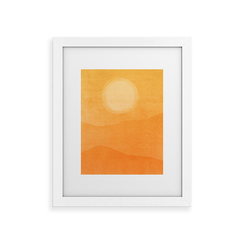 70s Style Golden Sunset Abstract Landscape Framed Art Print