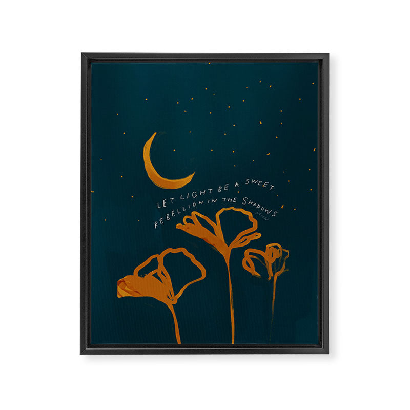 "Let Light Be A Sweet Rebellion In The Shadows" Framed Canvas Print
