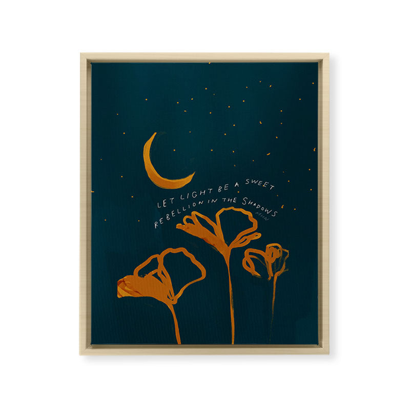 "Let Light Be A Sweet Rebellion In The Shadows" Framed Canvas Print